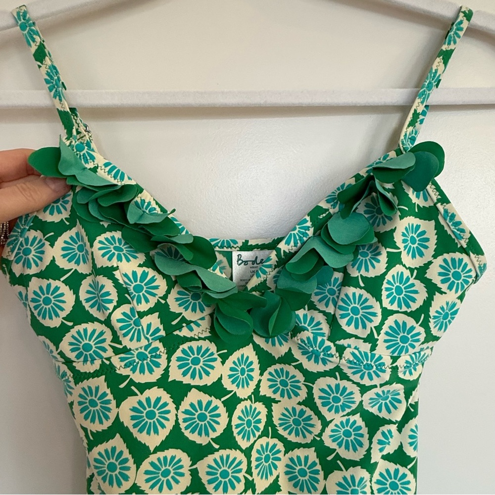 Boden Swim Tankini Top-Green and Blue Pattern with Petal detail - Picture 3 of 5